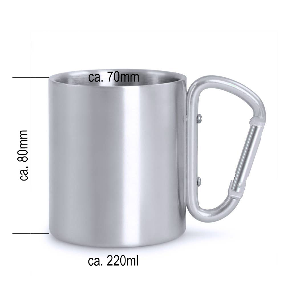 Edelstahlbecher mit Karabinerhaken “Meer geht immer” – Maritime Camping Tasse aus Edelstahl