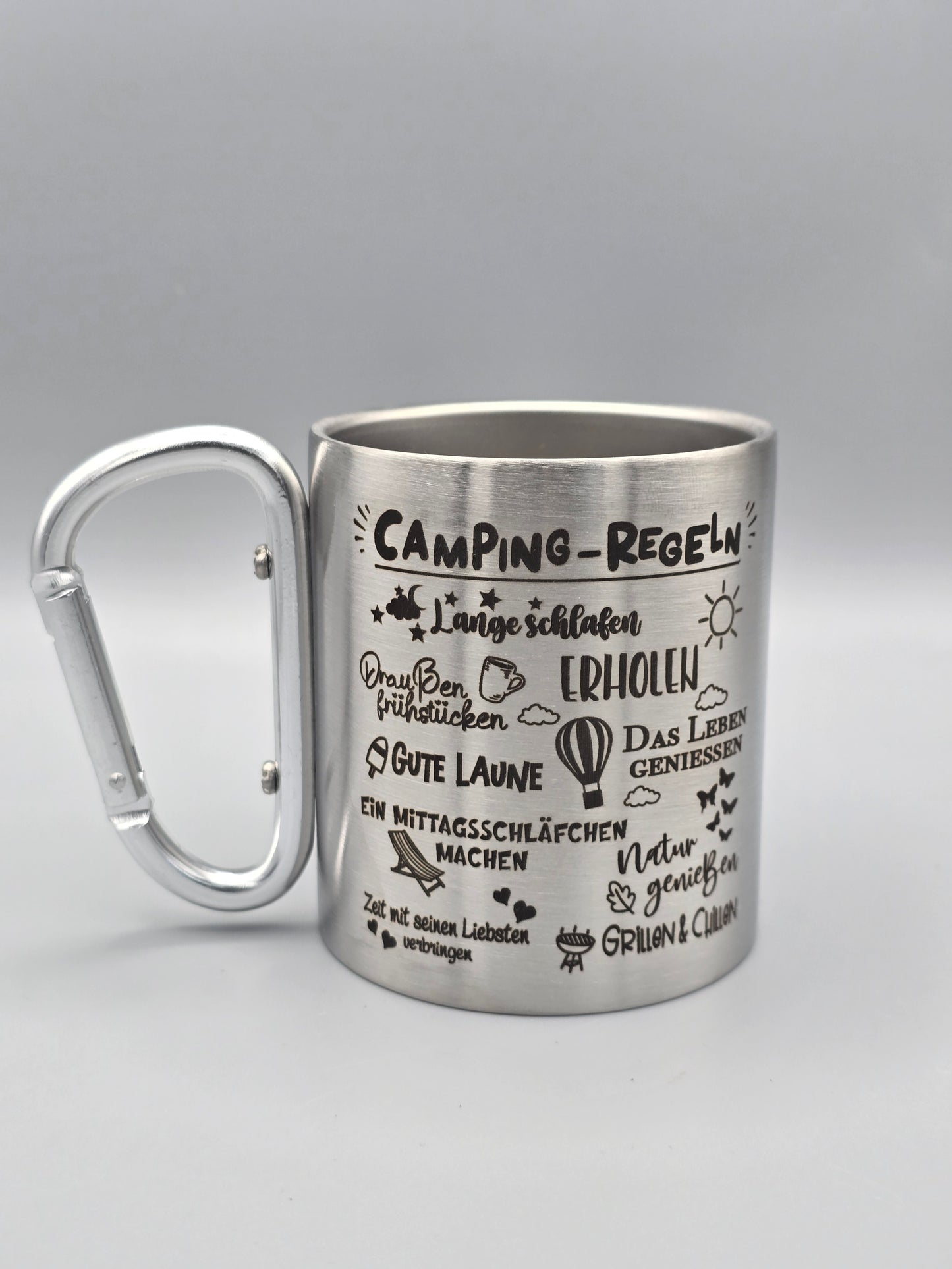 Edelstahlbecher mit Karabinerhaken “Camping-Regeln” – Maritime Camping Tasse aus Edelstahl (Kopie)