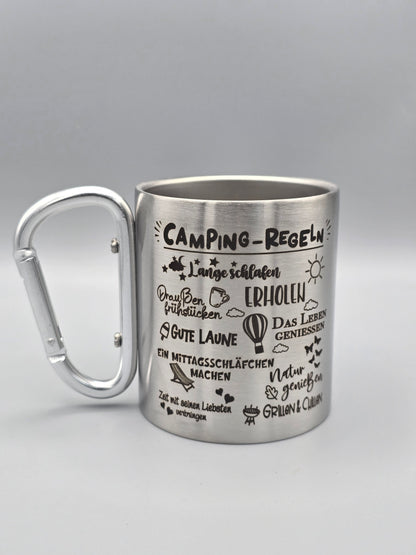 Edelstahlbecher mit Karabinerhaken “Camping-Regeln” – Maritime Camping Tasse aus Edelstahl (Kopie)