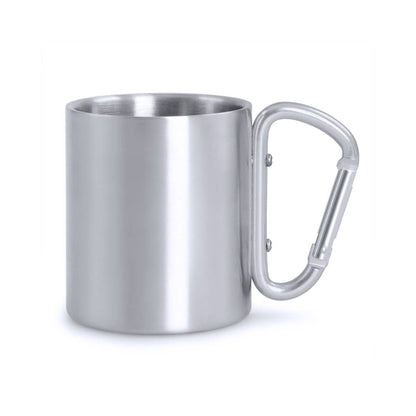 Personalisierter Camping Edelstahlbecher 220ml mit Karabiner | Outdoor Tasse mit Wunschtext | Camper Geschenk