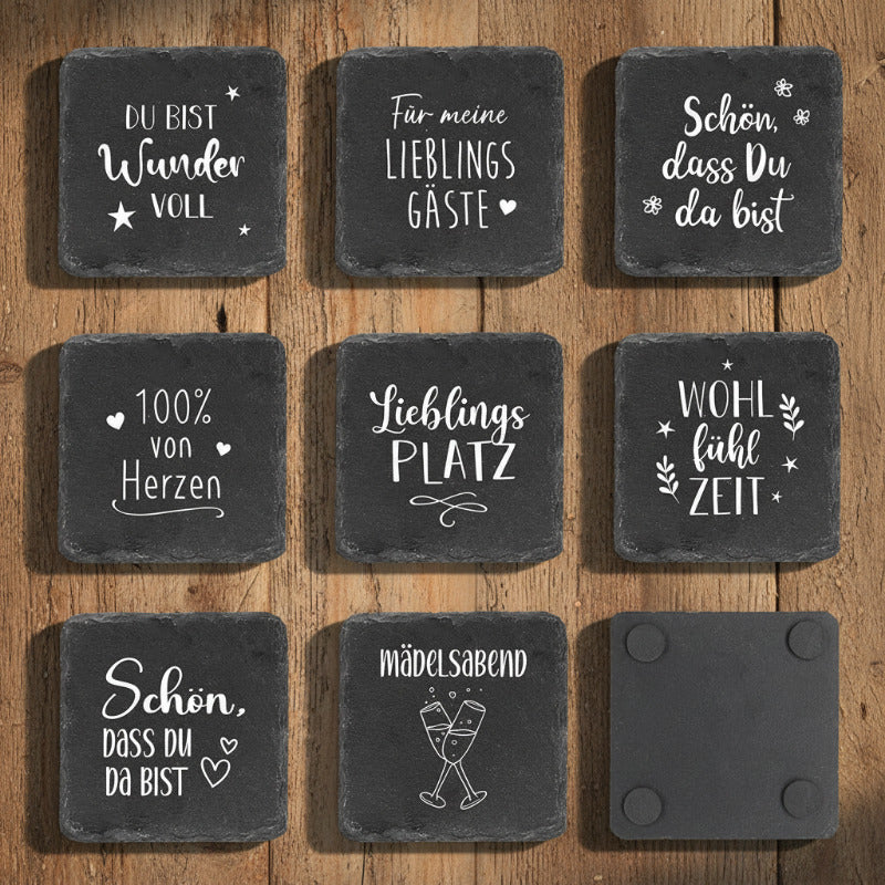 Schieferuntersetzer mit Sprüchen - graviert - Geschenk für Gäste, Familie & Zuhause