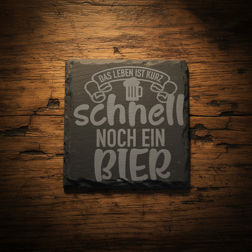 Schieferuntersetzer mit Bier Sprüchen - graviert - Geschenk für Gäste, Familie & Zuhause