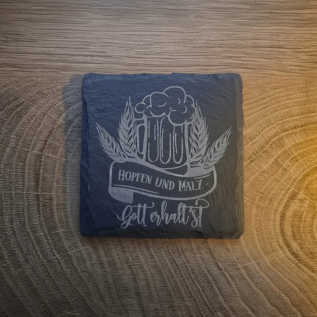 Schieferuntersetzer mit Bier Sprüchen - graviert - Geschenk für Gäste, Familie & Zuhause