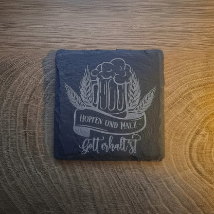 Schieferuntersetzer mit Bier Sprüchen - graviert - Geschenk für Gäste, Familie & Zuhause