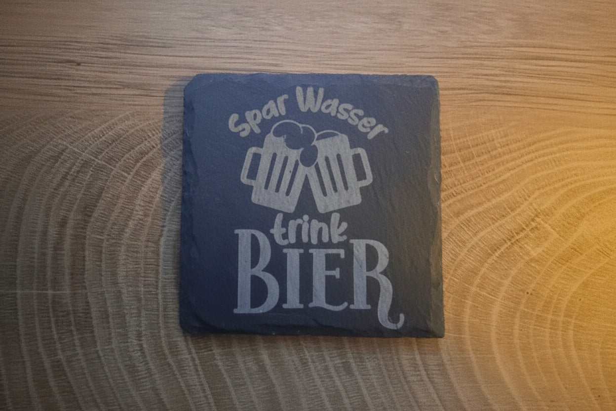 Schieferuntersetzer mit Bier Sprüchen - graviert - Geschenk für Gäste, Familie & Zuhause