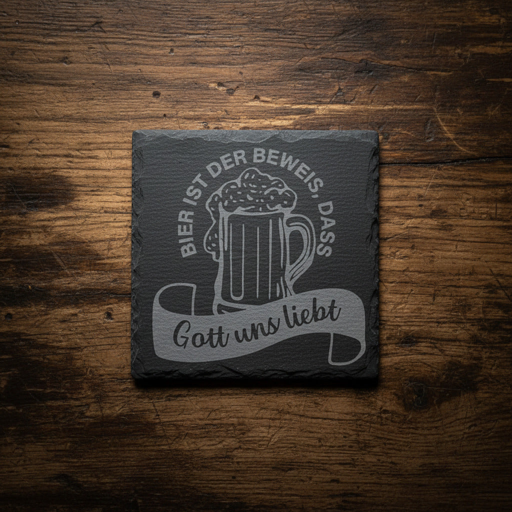 Schieferuntersetzer mit Bier Sprüchen - graviert - Geschenk für Gäste, Familie & Zuhause