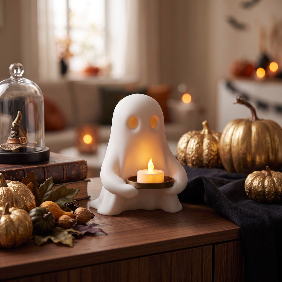 3D gedruckter Geist mit LED-Teelichthalter – Halloween Deko