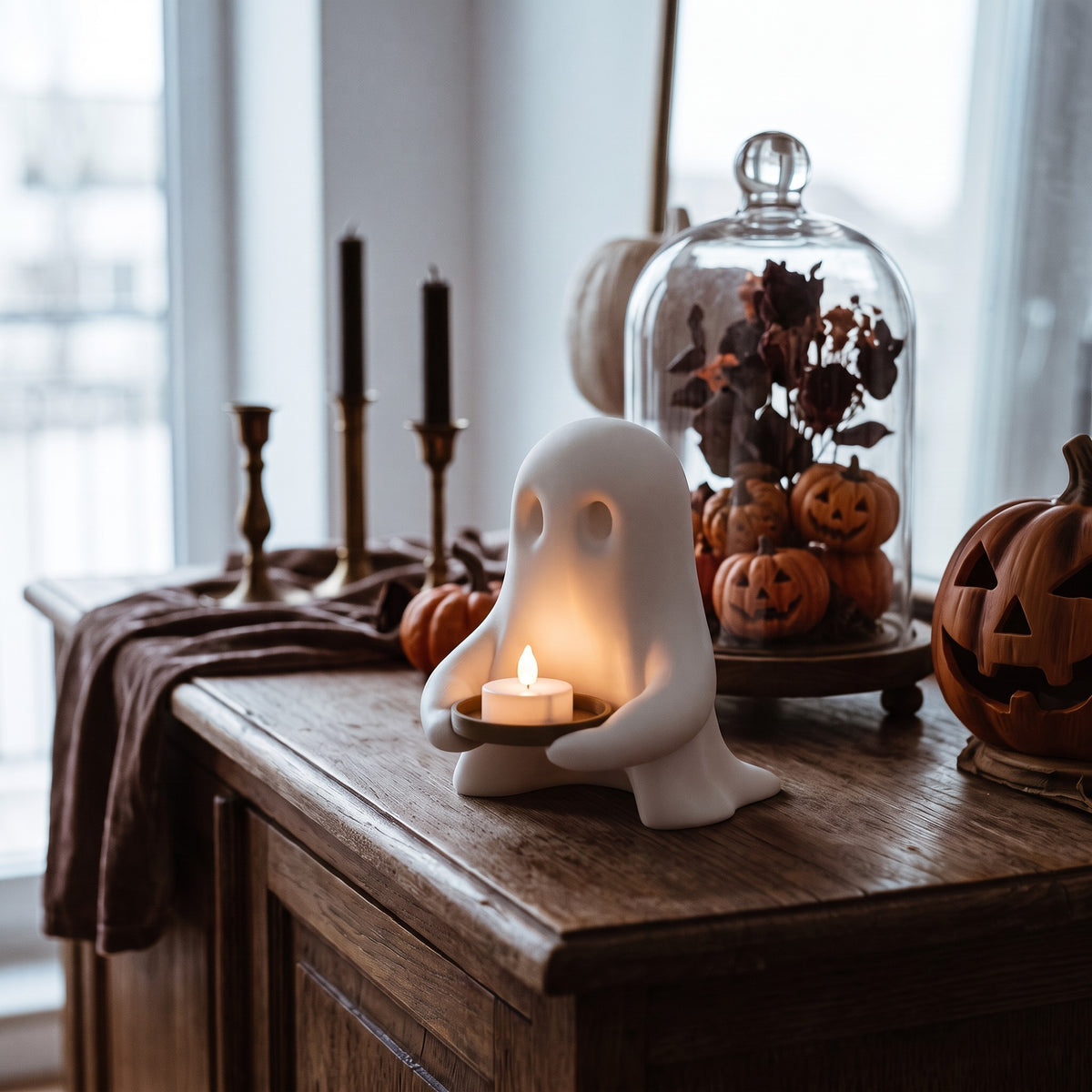 3D gedruckter Geist mit LED-Teelichthalter – Halloween Deko