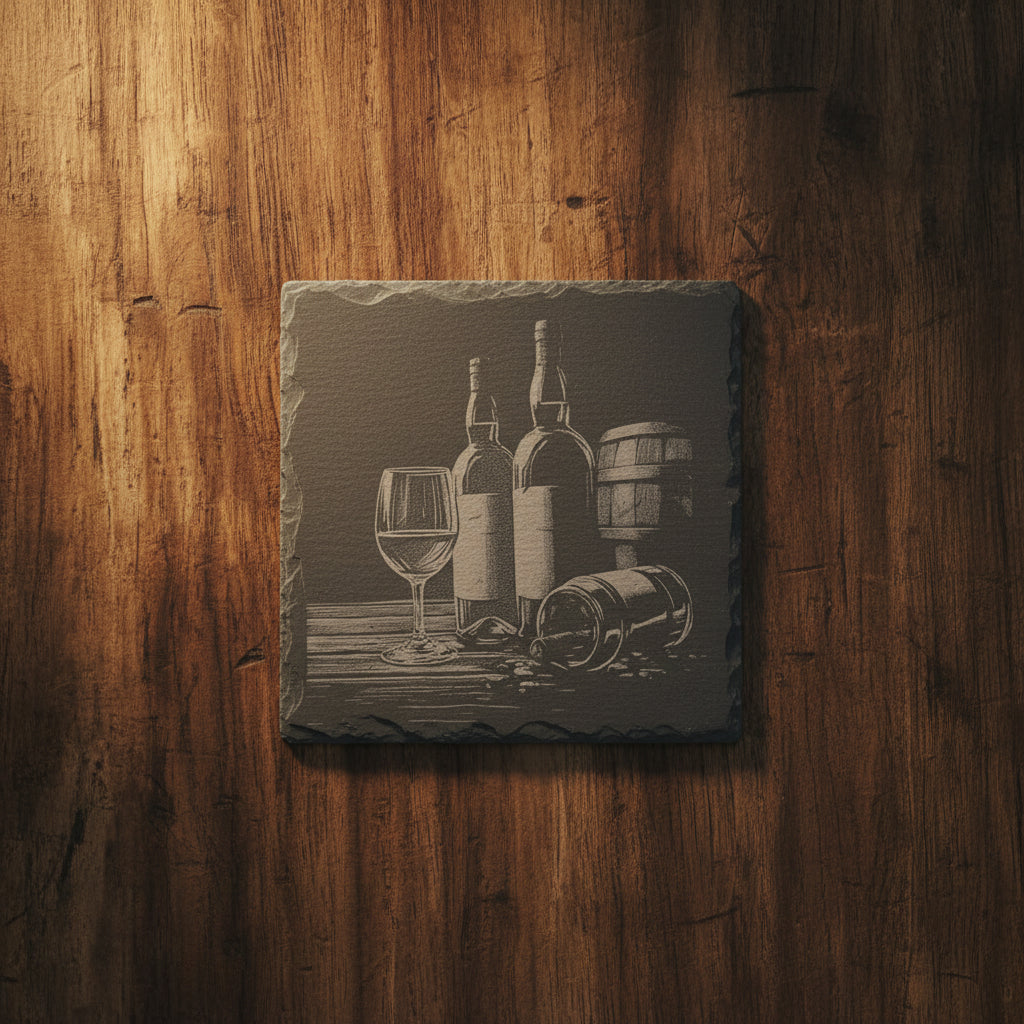 Schiefer Whisky Untersetzer Set (4er) – Lasergraviert & Handgefertigt