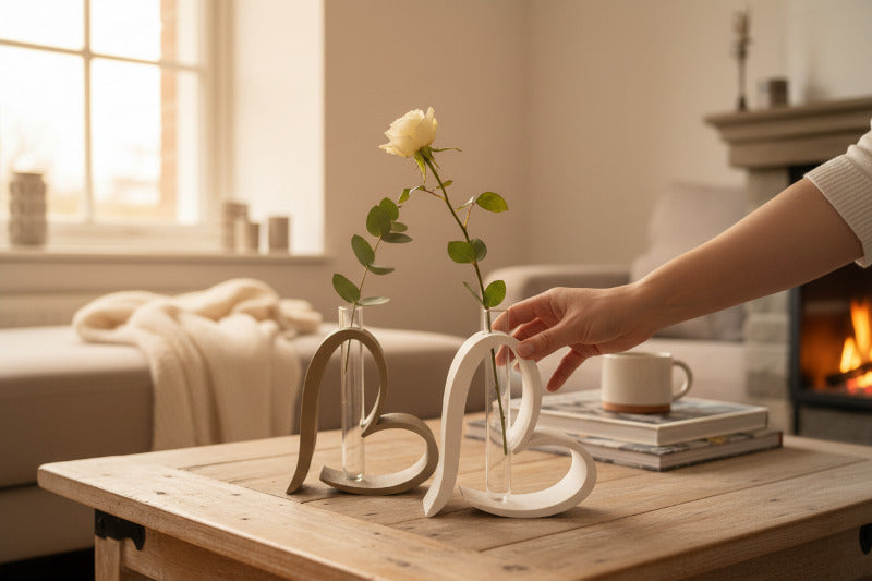 Herz Vase 3D Druck – Moderne Design Vase mit Glasröhrchen – Minimalistische Deko Geschenk Idee