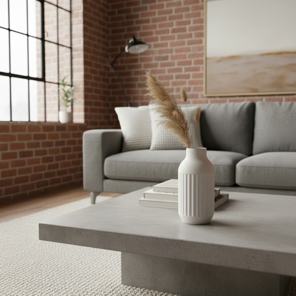 Industrial 3D gedruckte Vase – Moderne geriffelte Design Vase im Loft Stil in Weiß, Bronze & Mystic Brown – Minimalistische Wohnzimmer Deko