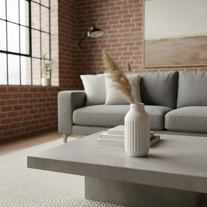 Industrial 3D gedruckte Vase – Moderne geriffelte Design Vase im Loft Stil in Weiß, Bronze & Mystic Brown – Minimalistische Wohnzimmer Deko