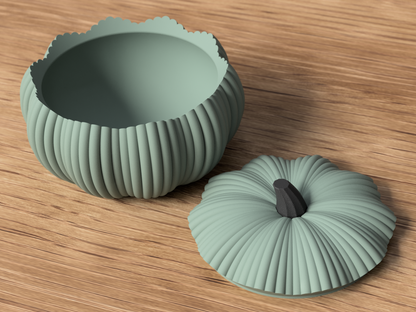 3D gedruckte Kürbisschale mit Deckel – stilvolle Herbst- & Halloween-Deko