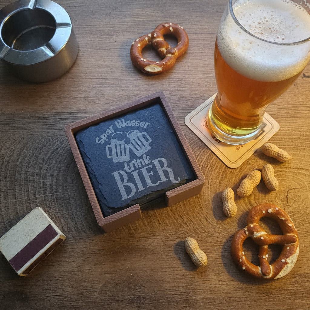 Schieferuntersetzer mit Bier Sprüchen - graviert - Geschenk für Gäste, Familie & Zuhause