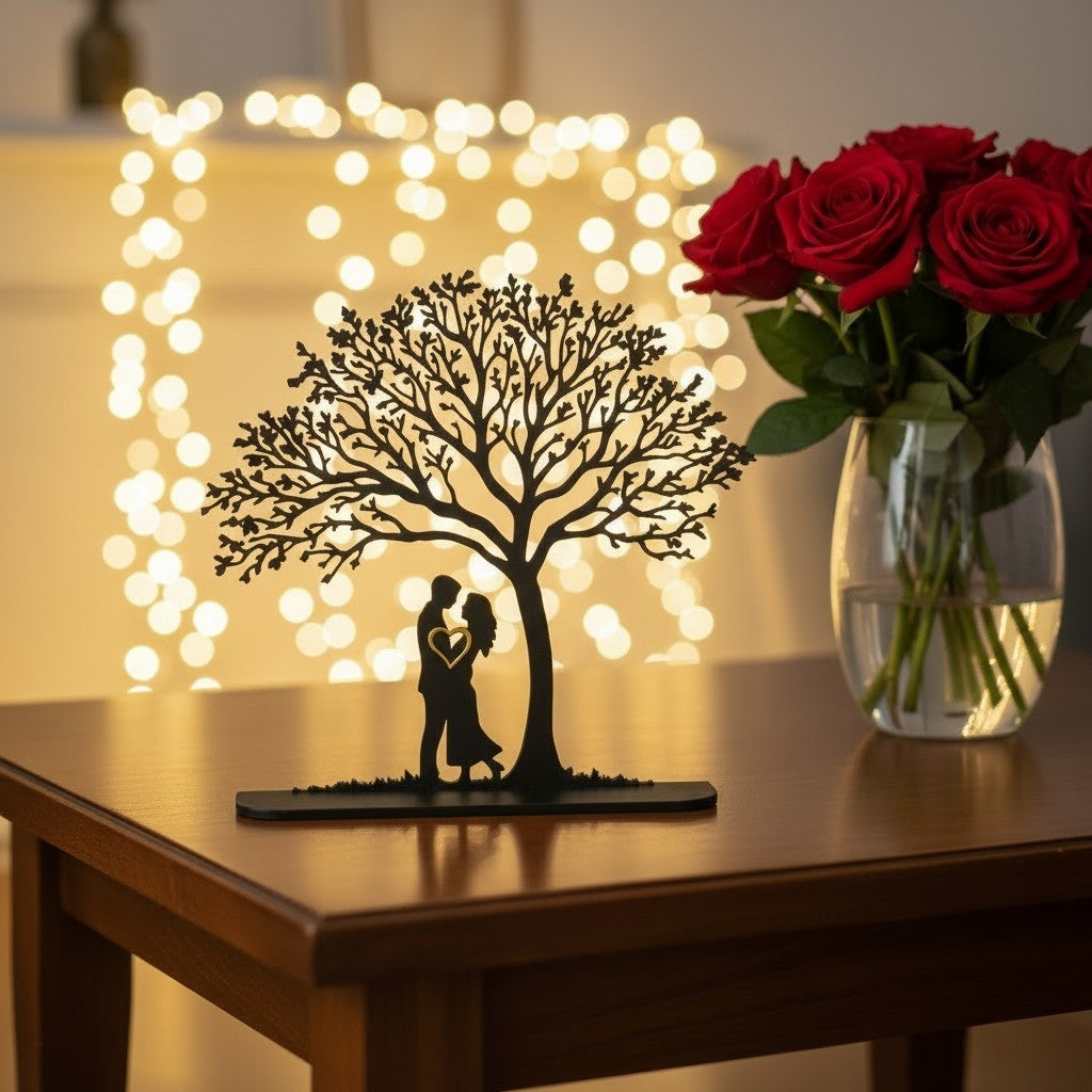 Romantische 3D Liebesbaum Deko – Paar Silhouette Geschenk für Hochzeit, Jahrestag & Valentinstag