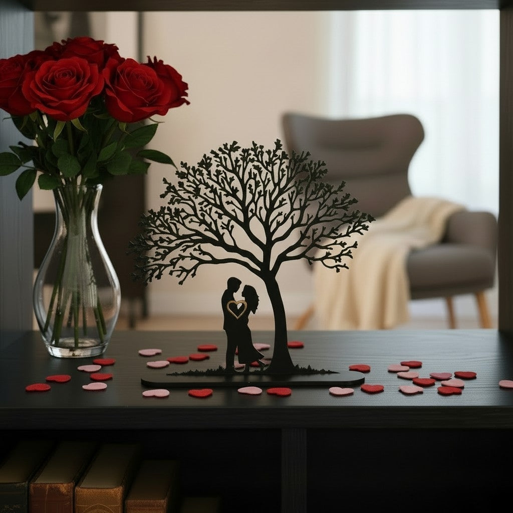 Romantische 3D Liebesbaum Deko – Paar Silhouette Geschenk für Hochzeit, Jahrestag & Valentinstag