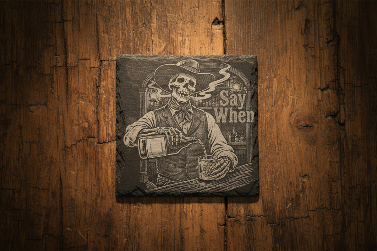 Schiefer Untersetzer Set – Whiskey & Western Design
