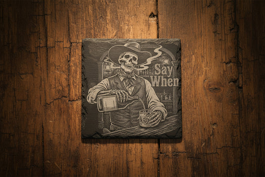 Schiefer Untersetzer Set – Whiskey & Western Design