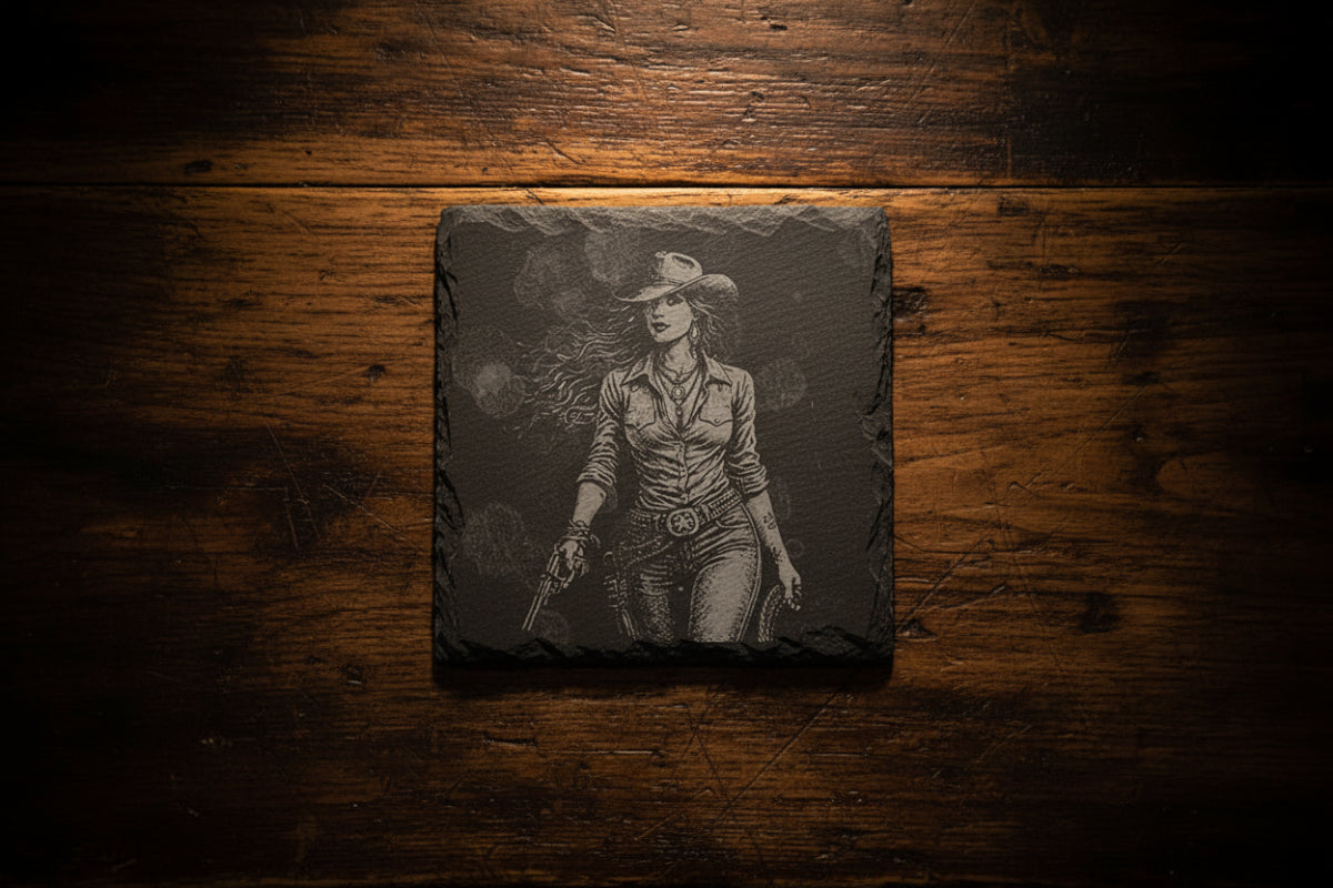 Schiefer Untersetzer Set – Whiskey & Western Design