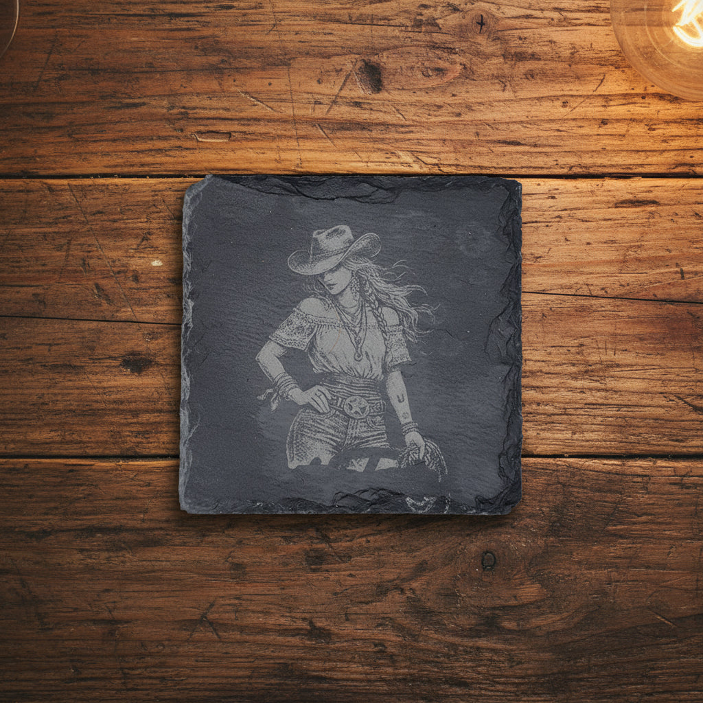 Schiefer Untersetzer Set – Whiskey & Western Design