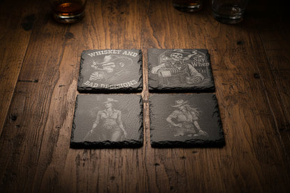 Schiefer Untersetzer Set – Whiskey & Western Design